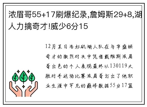 浓眉哥55+17刷爆纪录,詹姆斯29+8,湖人力擒奇才!威少6分15